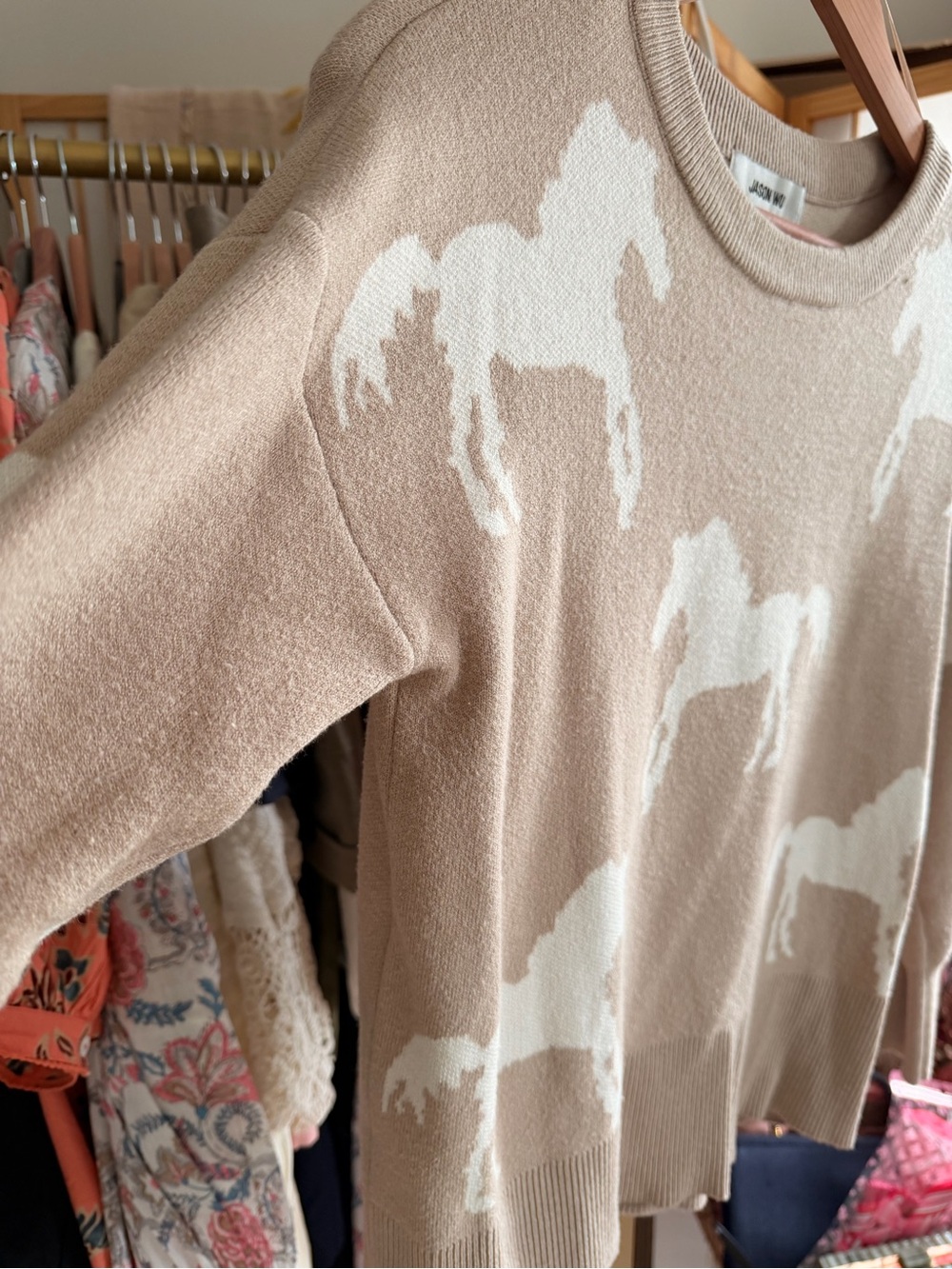 Jason Wu Beige & White Horse-Pattern Crewneck Sweater - Picture 3 of 8